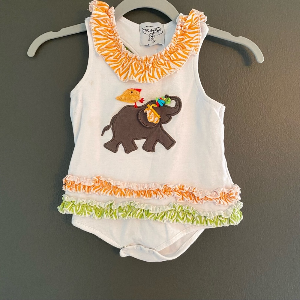Mudpie baby girl zoo outfit animal onesie 9-12 months